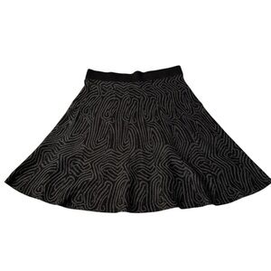 Alfani Jacquard Knit Black and Gray Print A Line Pleated Flare  Skirt Size Large